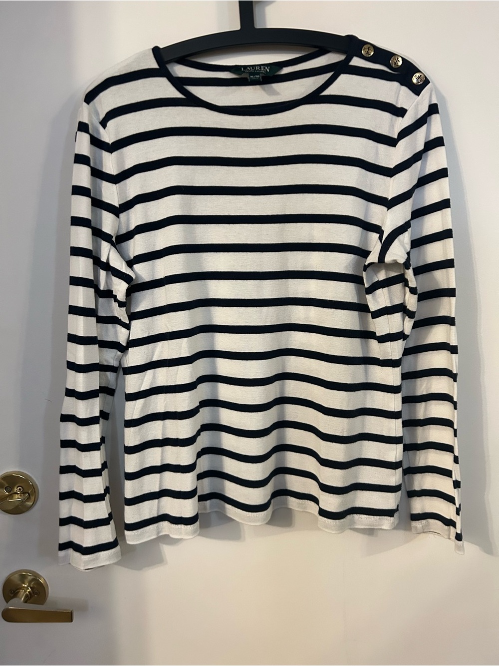 Lauren Ralph Lauren Women’s White and Navy Striped Crewneck Long Sleeve Size XL